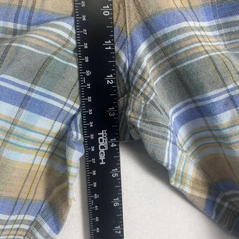 Tommy Bahama Mens Plaid Linen Shorts Size 34 Green Blue Island 10